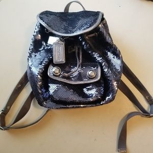 Coach Poppy Blue Sequin Backpack